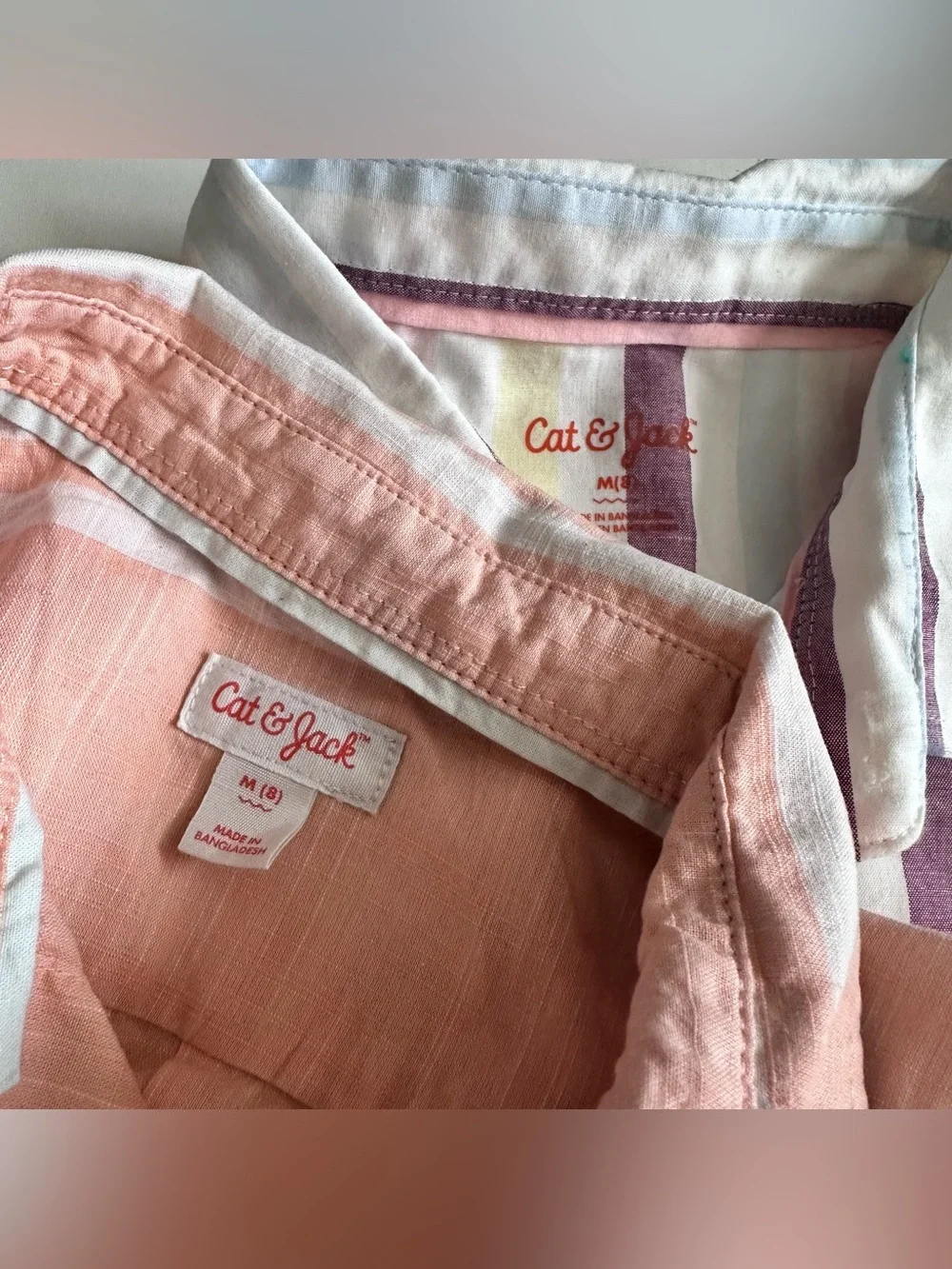 Cat & Jack Boys' Short-Sleeve Button-Up Shirts Peach & Pastel Stripe size 8
